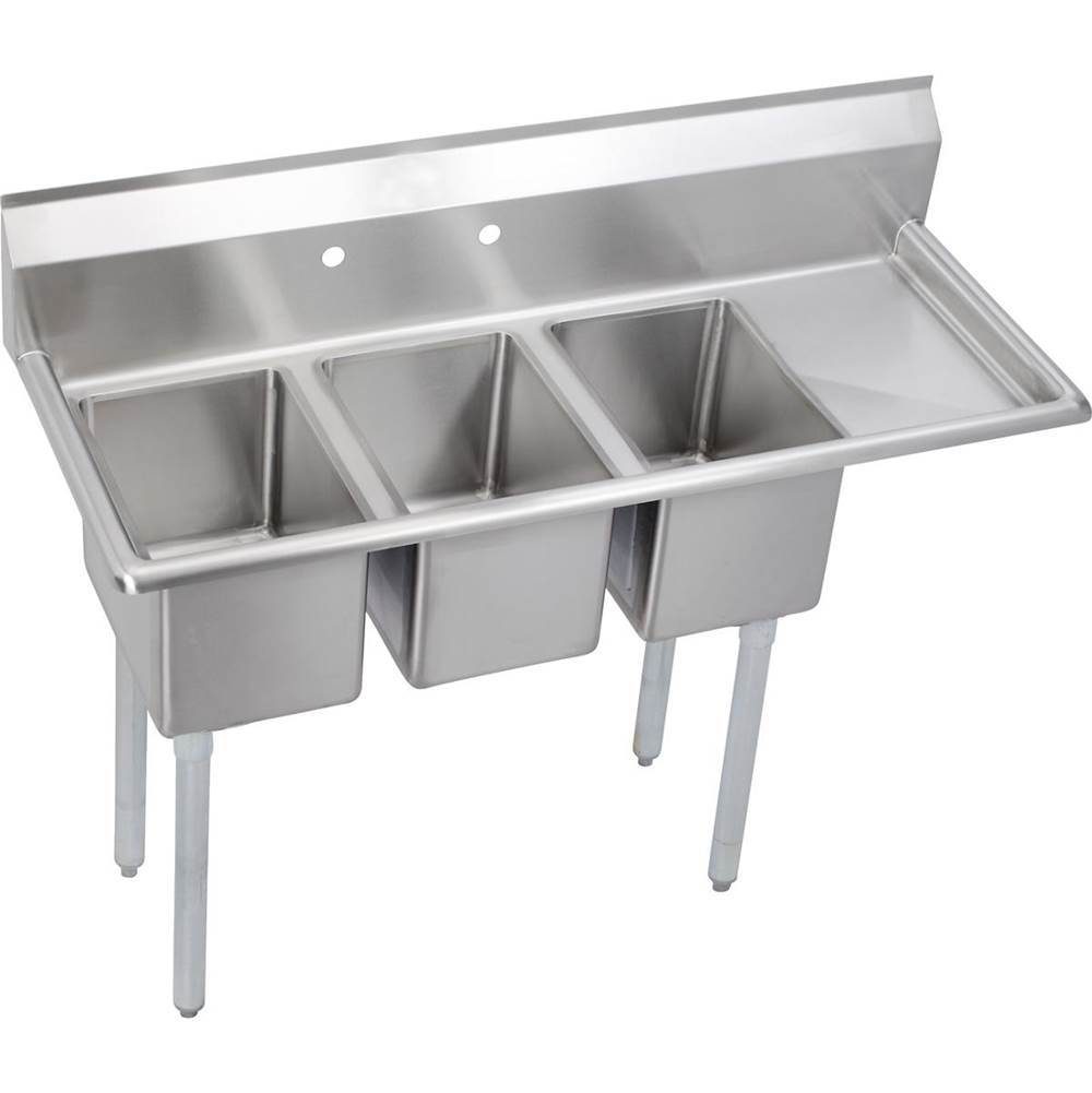 Elkay Dependabilt Stainless Steel 48-1/2'' x 19-13/16'' x 43-3/4'' 16 Gauge Three Compartment Sink w/ 12'' Right Drainboard and Stainless Steel Legs