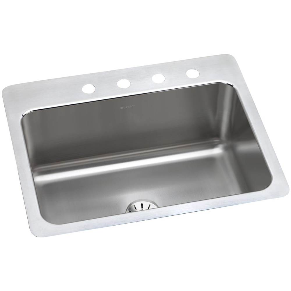 Elkay Lustertone Classic Stainless Steel 27'' x 22'' x 10'', 4-Hole Single Bowl Dual Mount Sink with Perfect Drain
