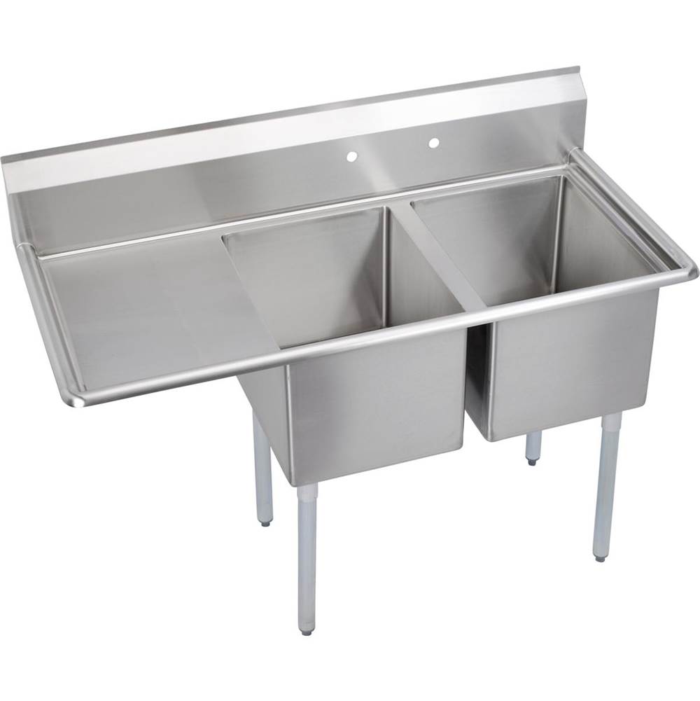 Elkay Dependabilt Stainless Steel 54-1/2'' x 25-13/16'' x 43-3/4'' 18 Gauge Two Compartment Sink w/ 18'' Left Drainboard and Stainless Steel Legs