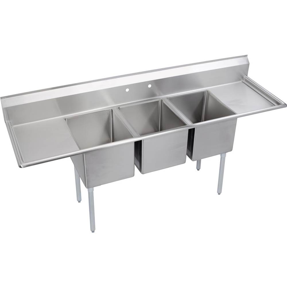 Elkay Dependabilt Stainless Steel 88'' x 25-13/16'' x 43-3/4'' 18 Gauge Three Compartment Sink w/ 18'' Left and Right Drainboards and Stainless Steel Legs