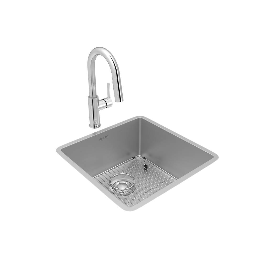 Elkay Crosstown 18 Gauge Stainless Steel 18-1/2'' x 18-1/2'' x 9'', Single Bowl Undermount Sink and Faucet Kit with Bottom Grid and Drain