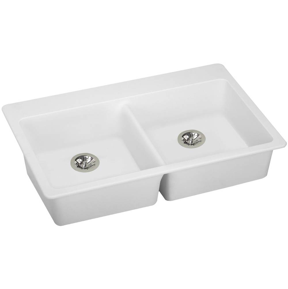 Elkay Quartz Classic 33'' x 22'' x 5-1/2'', Double Bowl Drop-in ADA Sink with Perfect Drain, White