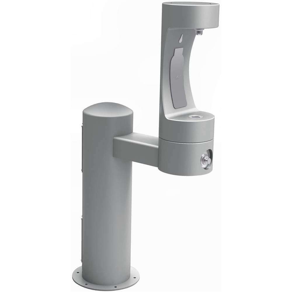 Elkay Outdoor ezH2O Bottle Filling Station Single Pedestal, Non-Filtered Non-Refrigerated Freeze Resistant Gray