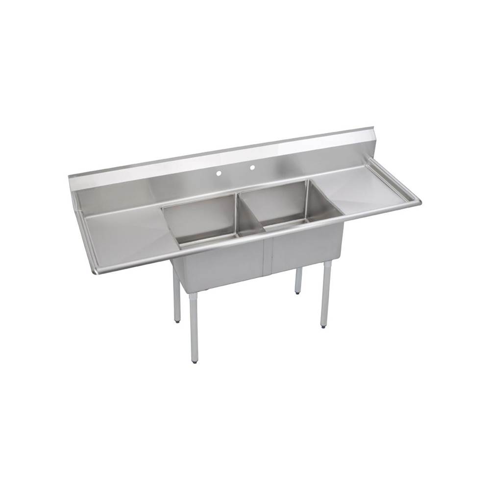 Elkay Dependabilt Stainless Steel 72'' x 23-13/16'' x 43-3/4'' 18 Gauge Two Compartment Sink w/ 18'' Left and Right Drainboards and Stainless Steel Legs