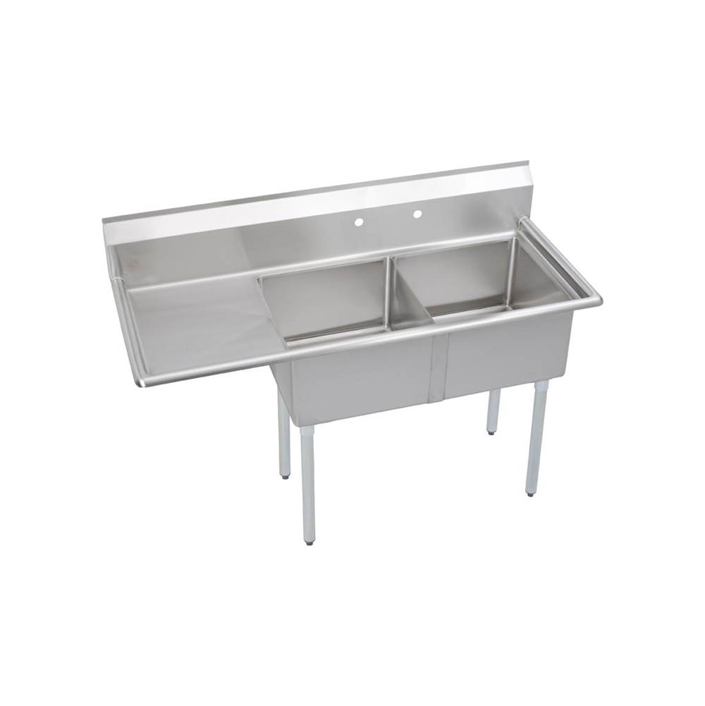 Elkay Dependabilt Stainless Steel 58-1/2'' x 23-13/16'' x 44-3/4'' 16 Gauge Two Compartment Sink w/ 18'' Left Drainboard and Stainless Steel Legs