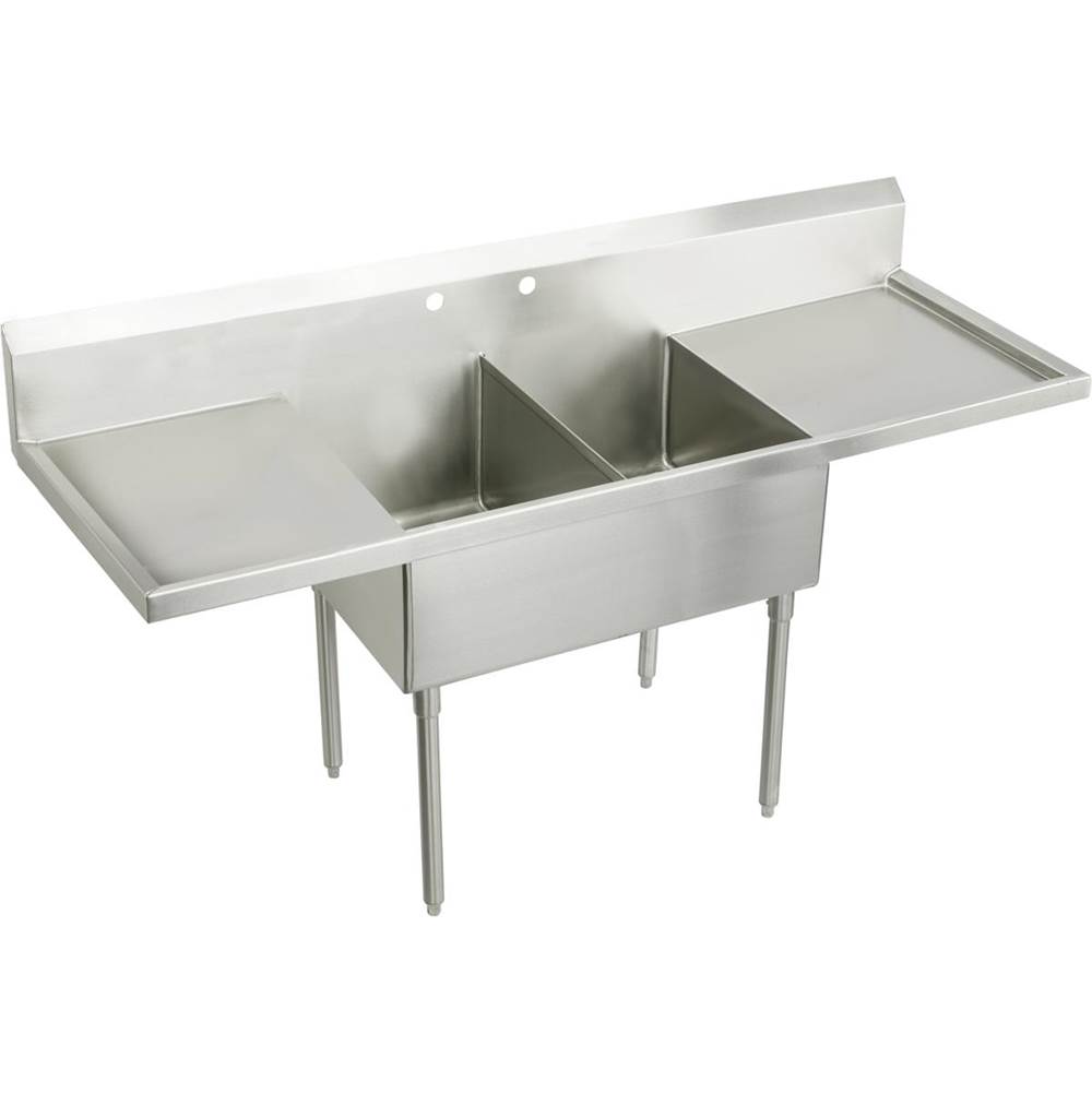 Elkay Sturdibilt Stainless Steel 102'' x 27-1/2'' x 14'' Floor Mount, Double Compartment Scullery Sink with Drainboard
