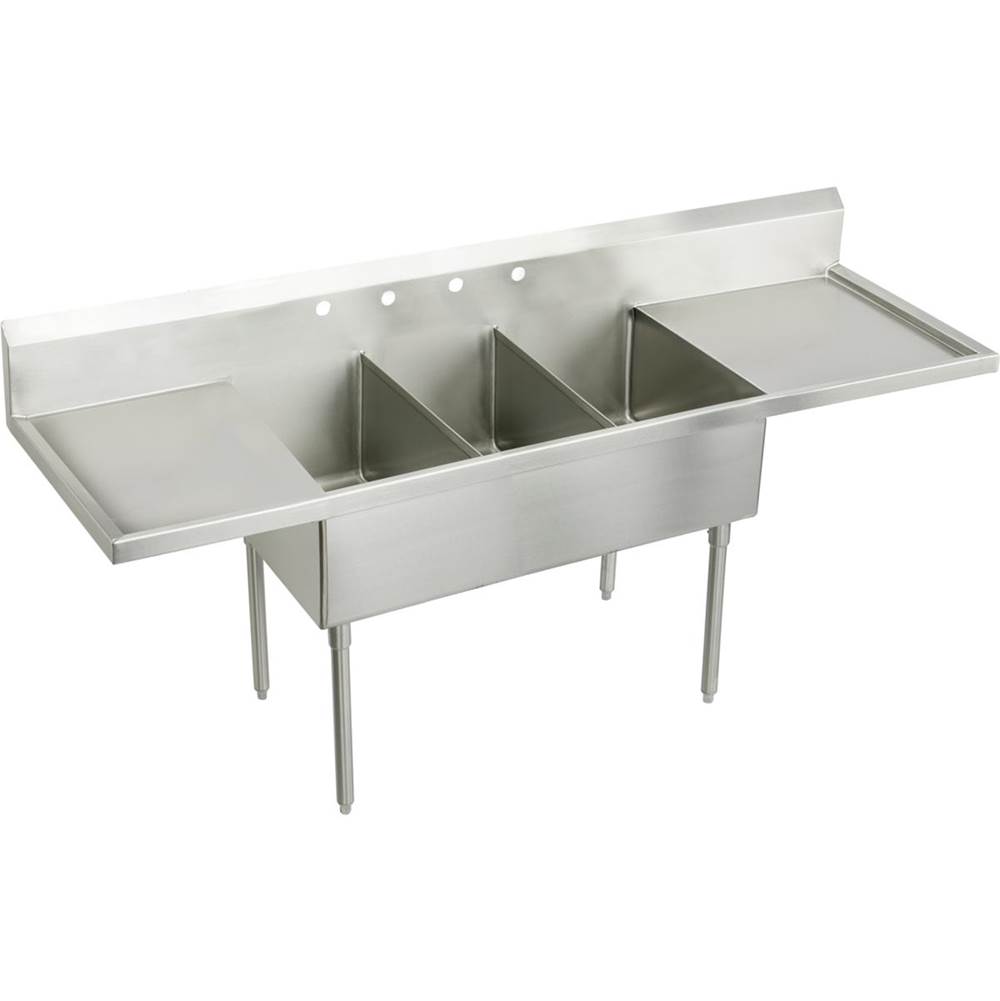 Elkay Sturdibilt Stainless Steel 108'' x 27-1/2'' x 14'' Floor Mount, Triple Compartment Scullery Sink with Drainboard
