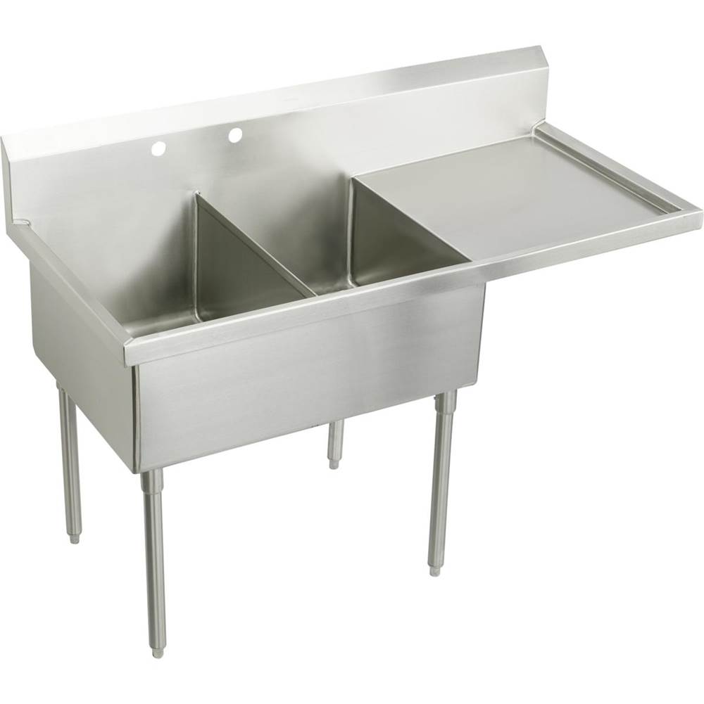 Elkay Weldbilt Stainless Steel 85-1/2'' x 27-1/2'' x 14'' Floor Mount, Double Compartment Scullery Sink with Drainboard
