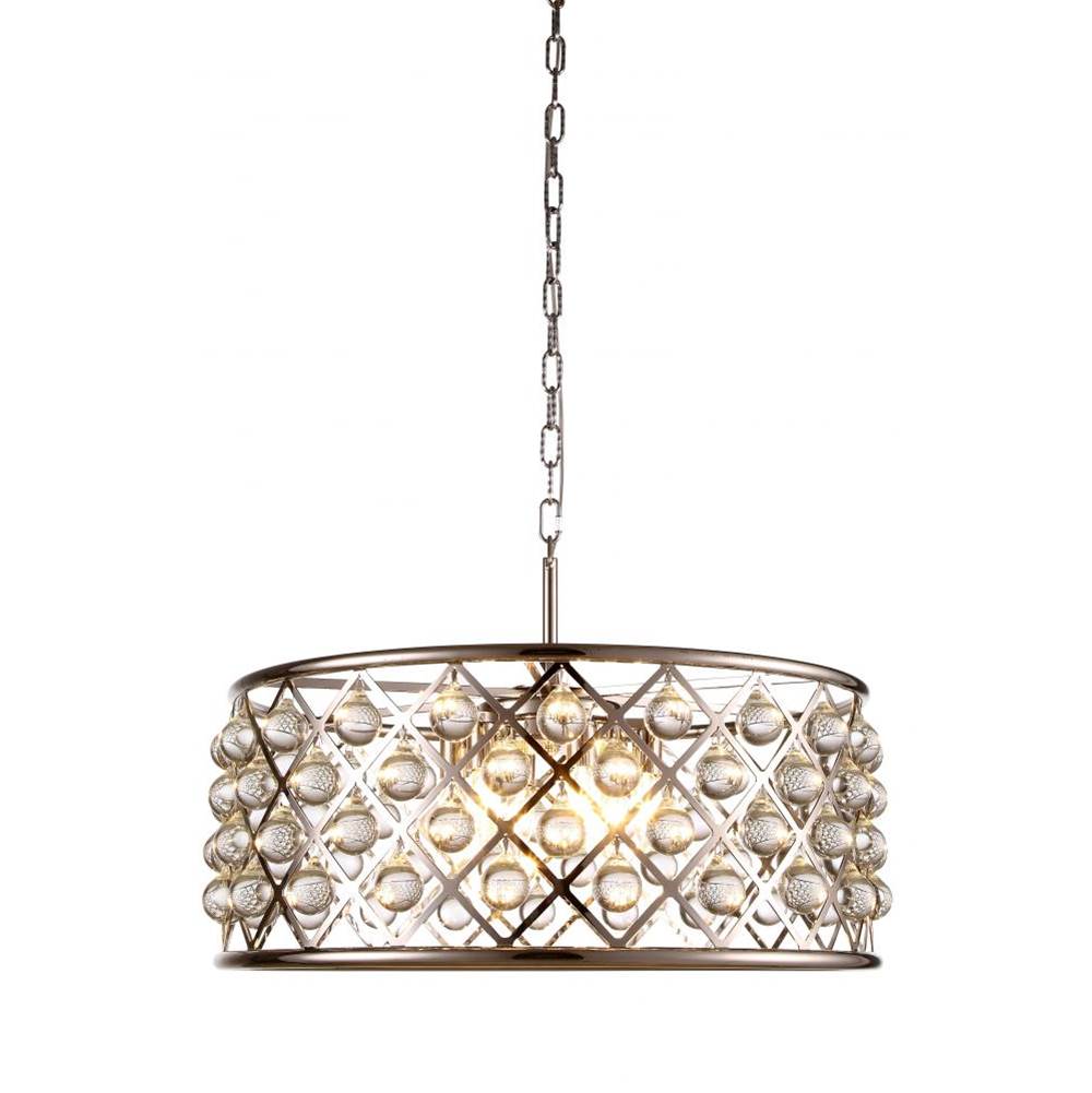 Elegant Lighting 1213 Madison Collection Pendant Lamp D:25in H:10.5in Lt:6 Polished Nickel Finish Royal Cut Crystal (