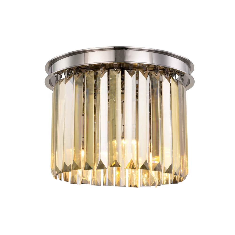 Elegant Lighting Sydney 3 Light Polished Nickel Flush Mount Golden Teak (Smoky) Royal Cut Crystal