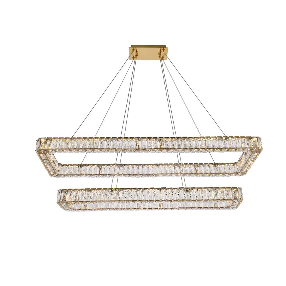 Elegant Lighting Monroe 50 Inch Led Double Rectangle Pendant In Gold