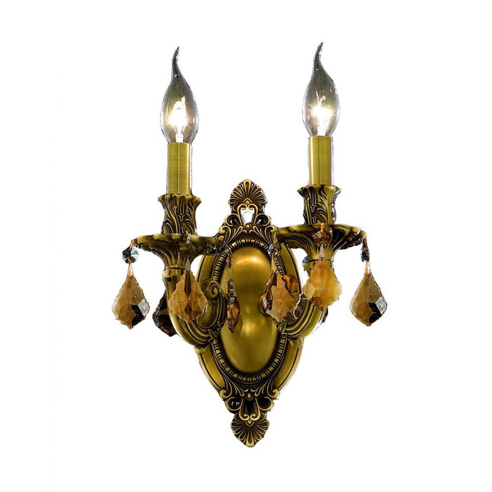 Elegant Lighting Rosalia 2 Light French Gold Wall Sconce Golden Teak (Smoky) Royal Cut Crystal