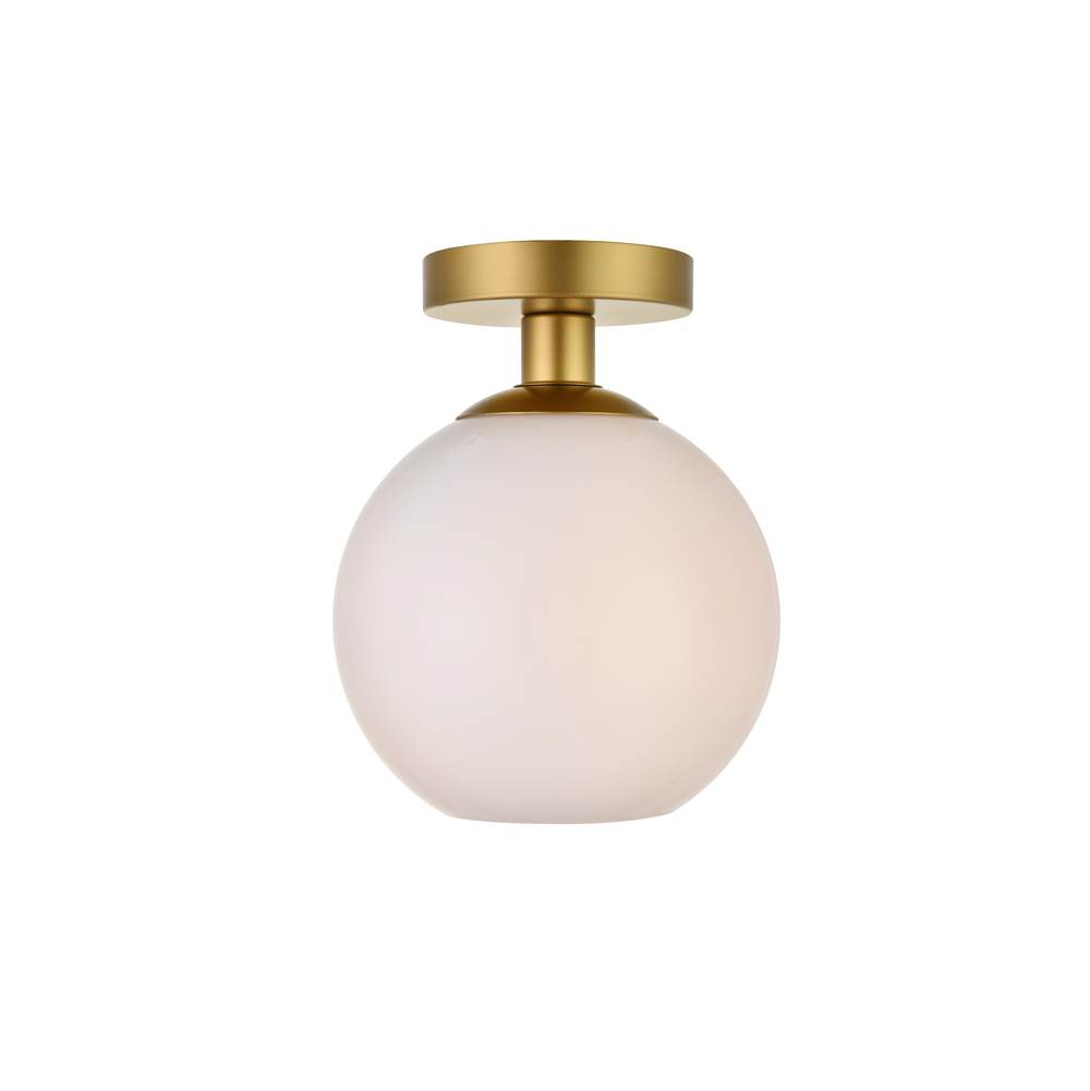 Elegant Lighting Baxter 1 Light Brass Flush Mount With Frosted White Glass