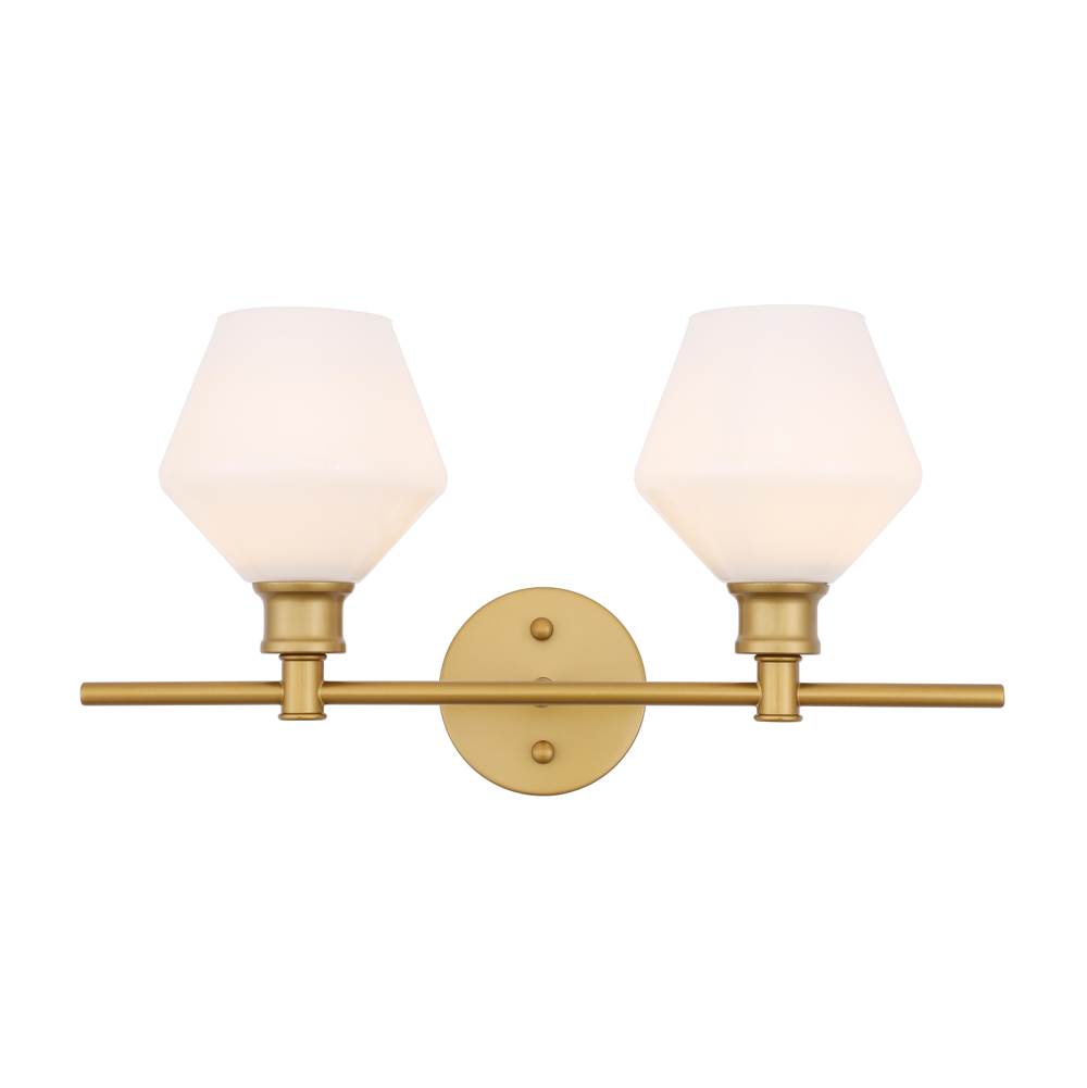 Elegant Lighting Gene 2 light Brass and Frosted white glass Wall sconce