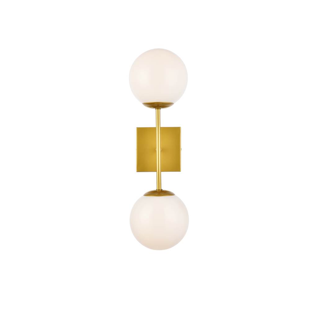 Elegant Lighting Neri 2 lights brass and white glass wall sconce