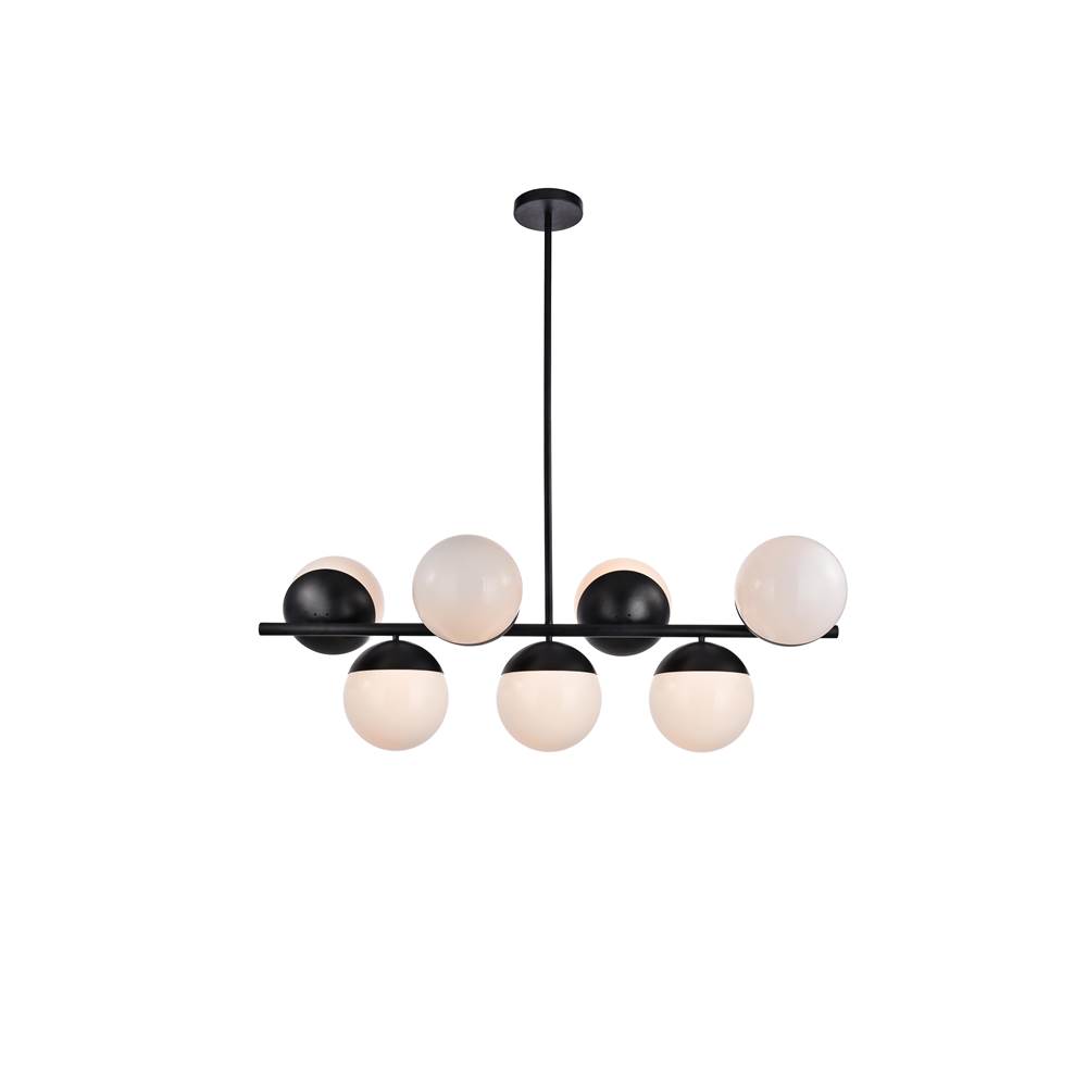 Elegant Lighting Eclipse 7 Lights Black Pendant With Frosted White Glass