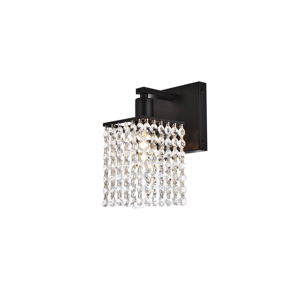 Elegant Lighting Phineas 1 light bath sconce in black with clear crystals