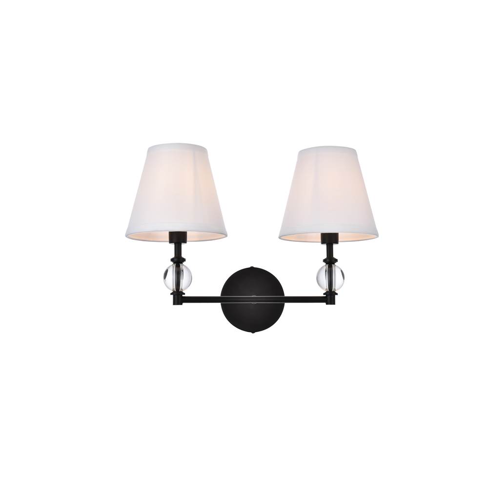 Elegant Lighting Bethany 2 lights bath sconce in black with white fabric shade