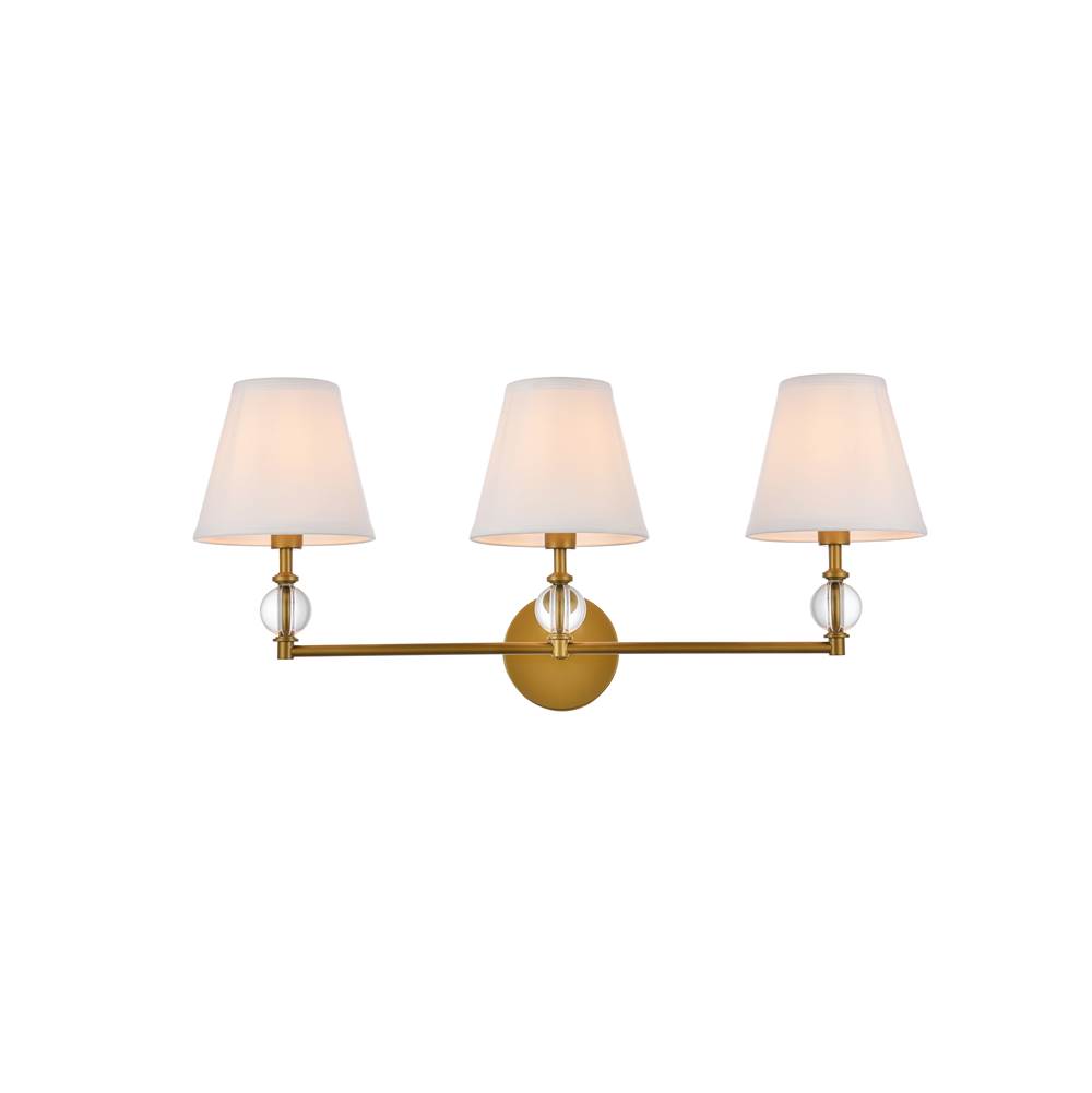 Elegant Lighting Bethany 3 lights bath sconce in brass with white fabric shade