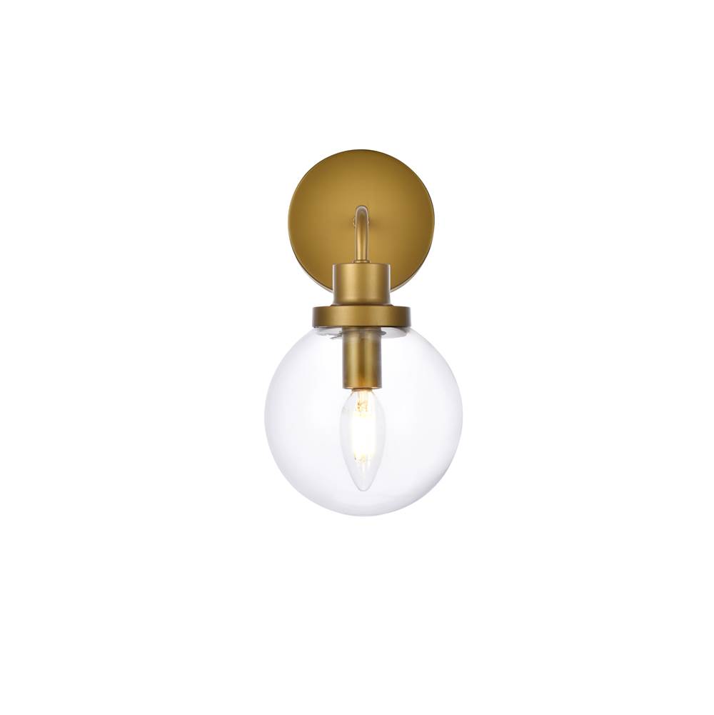 Elegant Lighting Hanson 1 light bath sconce in brass with clear shade