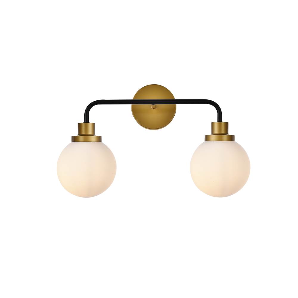 Elegant Lighting Hanson 2 lights bath sconce in black with brass with frosted shade