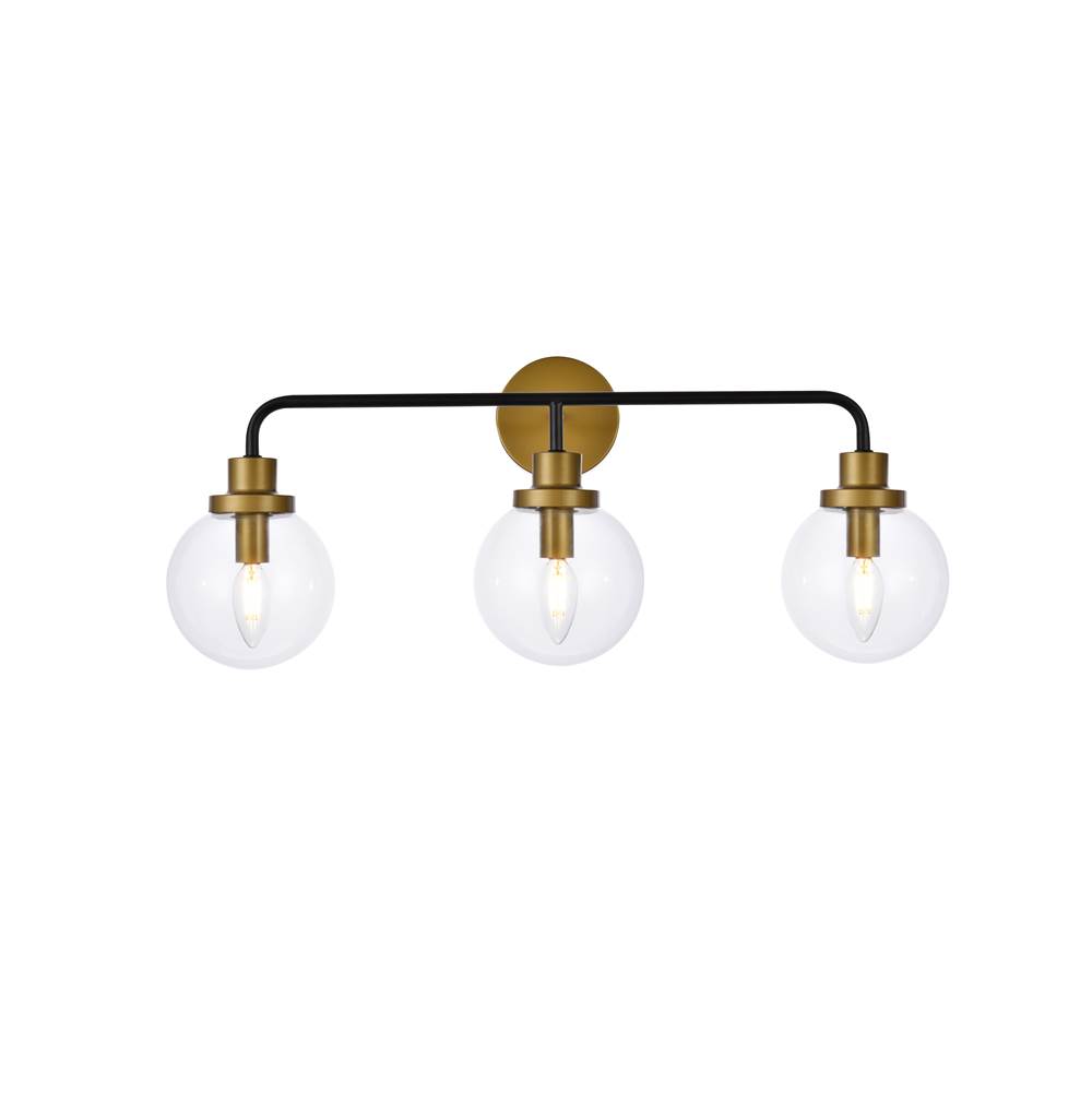 Elegant Lighting Hanson 3 lights bath sconce in black with brass with clear shade