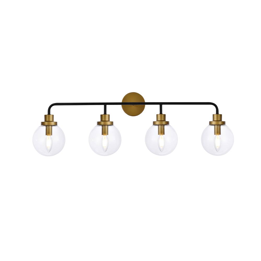 Elegant Lighting Hanson 4 lights bath sconce in black with brass with clear shade