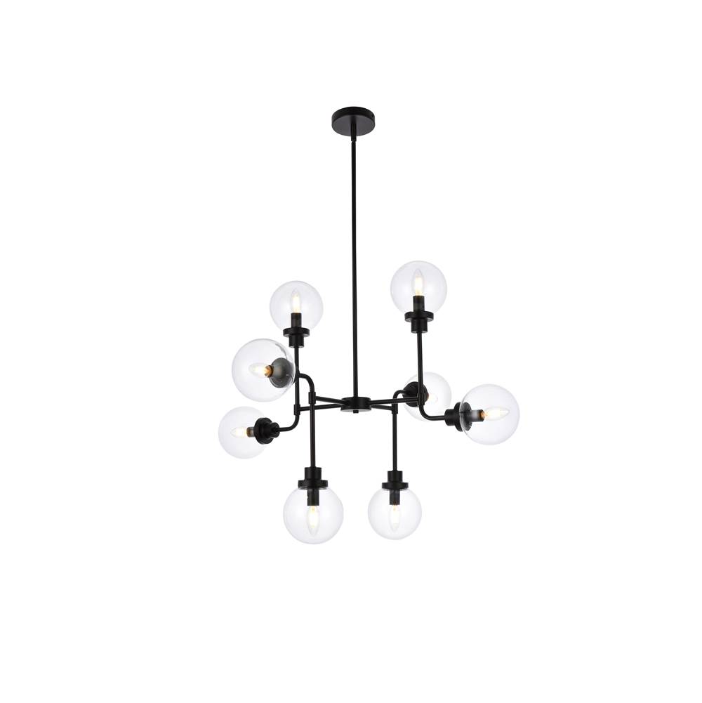 Elegant Lighting Hanson 8 lights pendant in black with clear shade