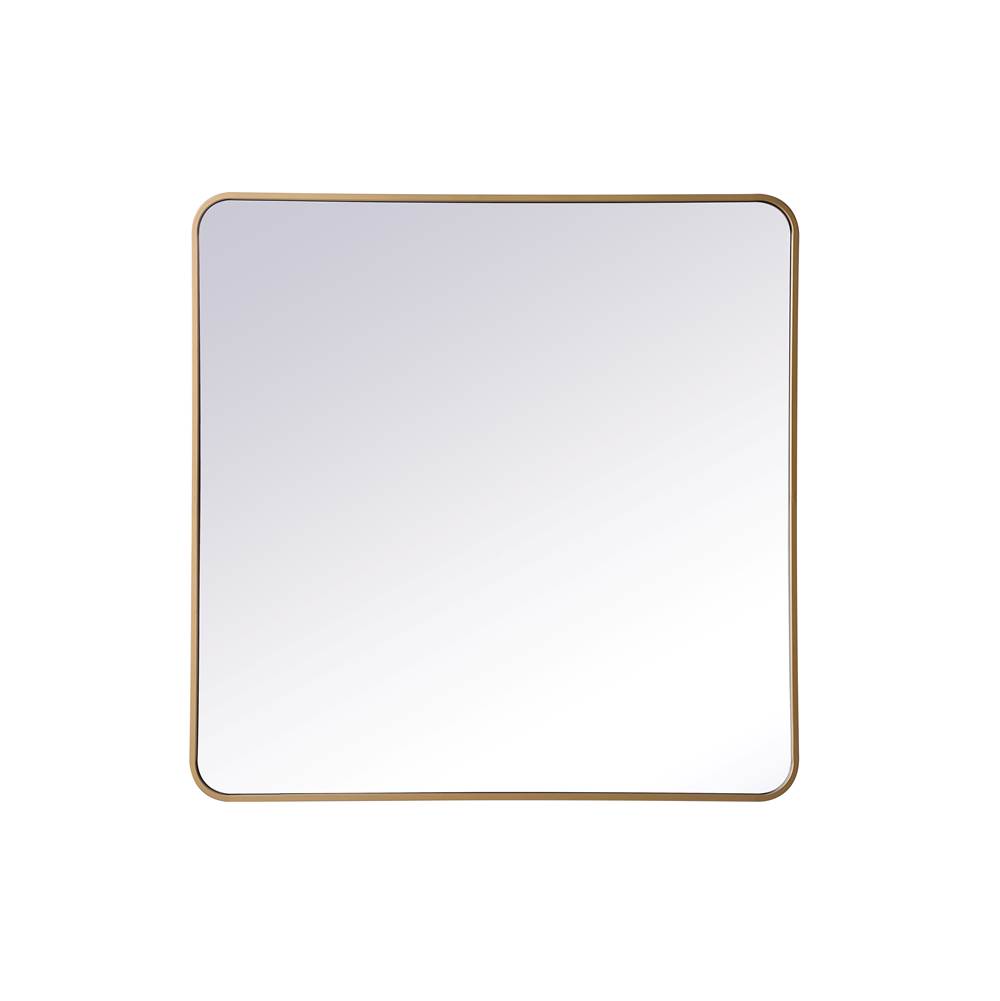 Elegant Lighting Evermore Soft Corner Metal Rectangular Mirror 36X36 Inch In Brass