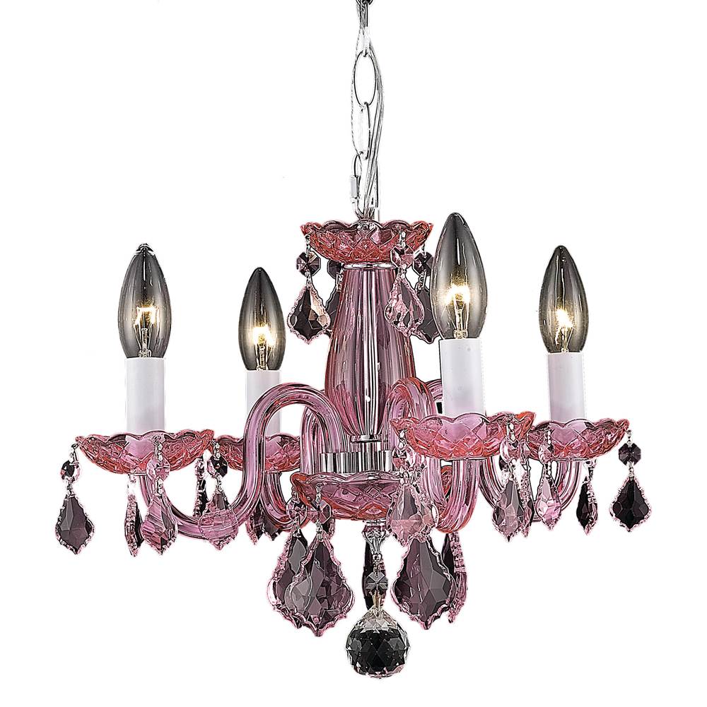 Elegant Lighting Rococo 4 light Pink Pendant Rosaline (Pink) Royal Cut Crystal