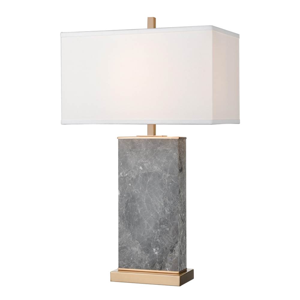 Elk Home Archean Table Lamp in Gray Marble and Cafe Bronze With A White Linen Shade