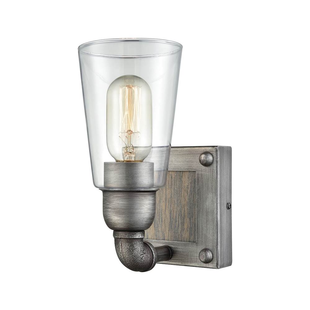 Elk Lighting Platform 1-Light Vanity Lamp in Weathered Zinc With Clear Glass