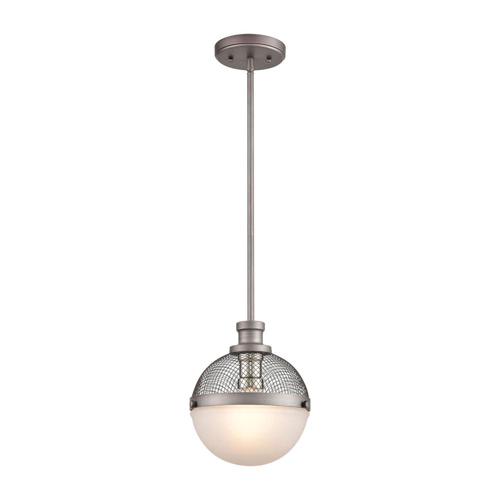 Elk Lighting Calabria 1-Light Mini Pendant in Weathered Zinc and Polished Nickel With Frosted Glass