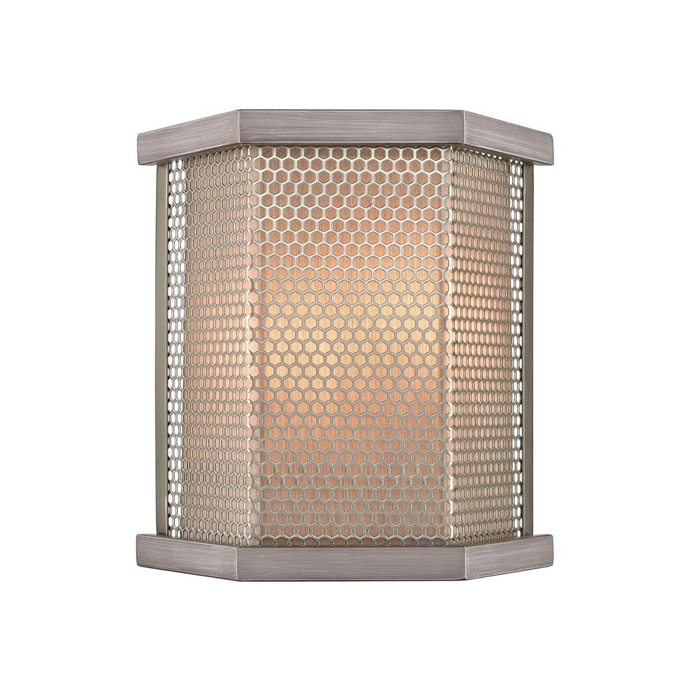 Elk Lighting Crestler 2-Light Sconce in Weathered Zinc and Polished Nickel Mesh With Beige Fabric Shade
