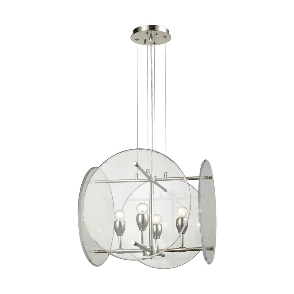Elk Lighting Disco 4-Light Chandelier in Polished Nickel With Clear Acrylic Panels