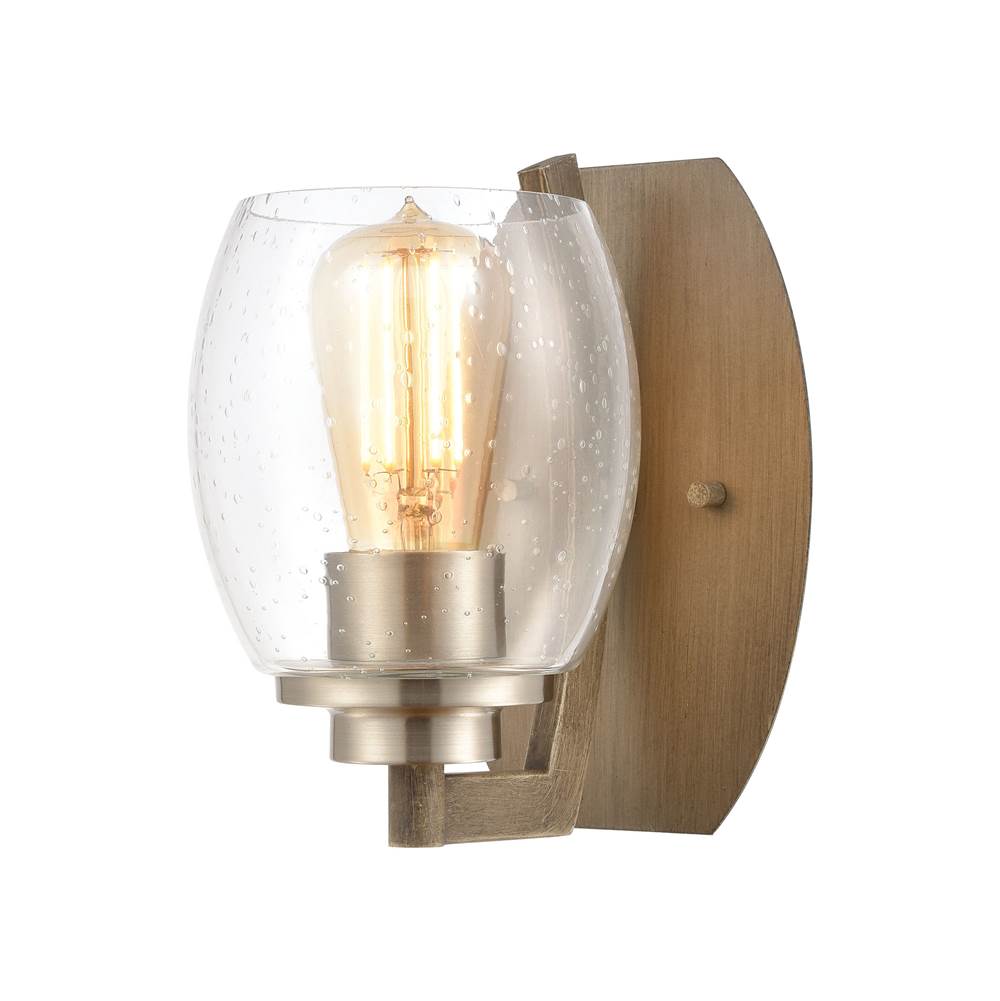 Elk Lighting Bixler 1-Light Sconce in Light Wood With Seedy Glass