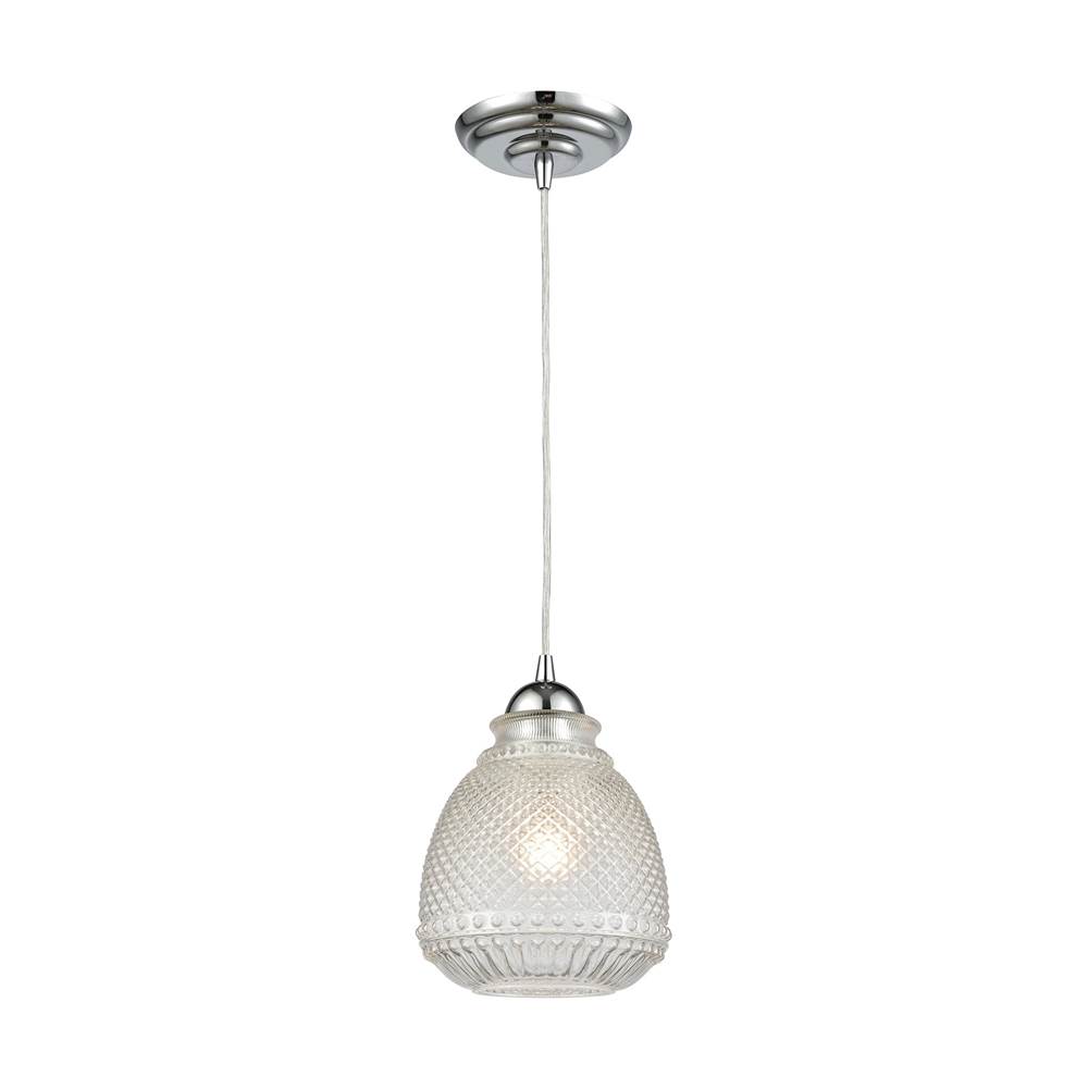 Elk Lighting Victoriana 1-Light Mini Pendant in Polished Chrome With Clear Crosshatched Glass