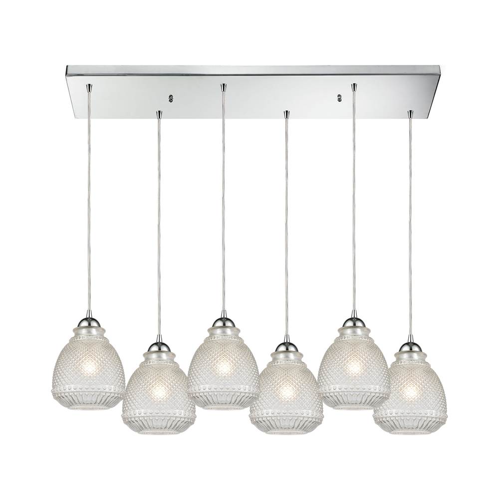 Elk Lighting Victoriana 6-Light Rectangular Pendant Fixture in Polished Chrome with Clear Crosshatched Glass