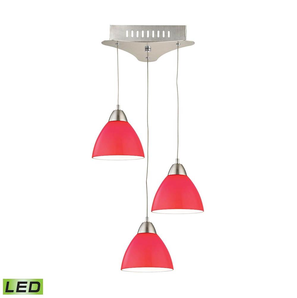 Elk Lighting Piatto Triple LED Pendant Complete With Red Glass Shade and Holder