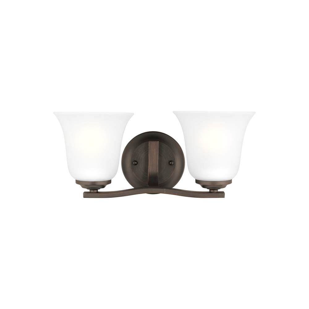 Generation Lighting Emmons Traditional 2-Light Led Indoor Dimmable Bath Vanity Wall Sconce In Bronze Finish With Satin Etched Glass Shades