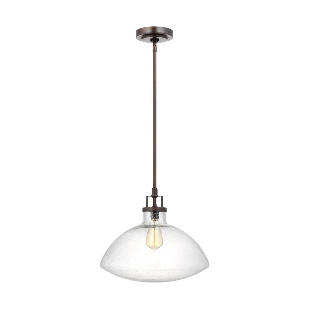 Generation Lighting Belton Transitional 1-Light Indoor Dimmable Ceiling Hanging Single Pendant Light In Bronze Finish With Large Clear Seeded Glass Shade