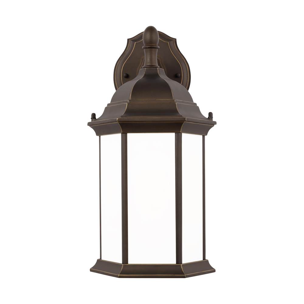 Generation Lighting Sevier Traditional 1-Light Outdoor Exterior Medium Downlight Outdoor Wall Lantern Sconce In Antique Bronze Finish With Satin Etched Glass Panels