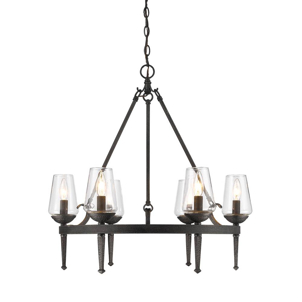 Golden Lighting Marcellis 6 Light Chandelier in Dark Natural Iron with Clear Glass