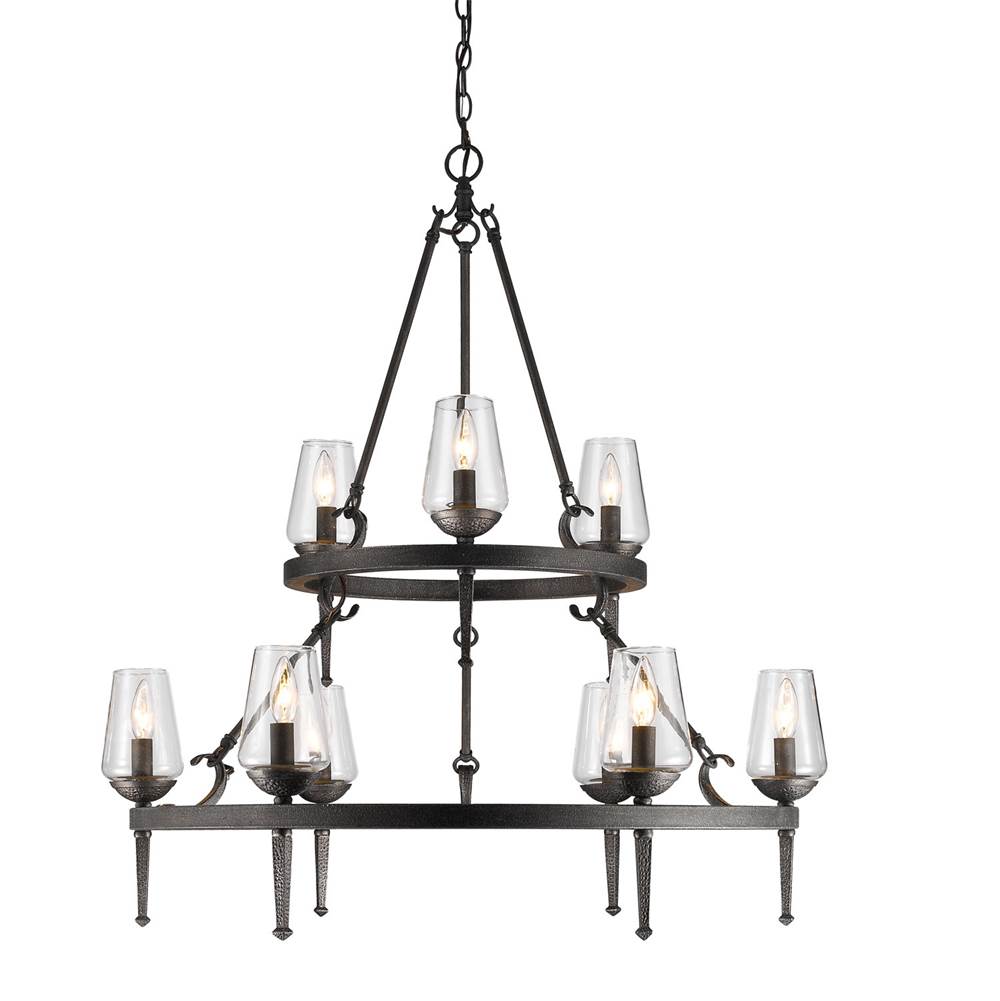 Golden Lighting Marcellis 2 Tier - 9 Light Chandelier in Dark Natural Iron with Clear Glass