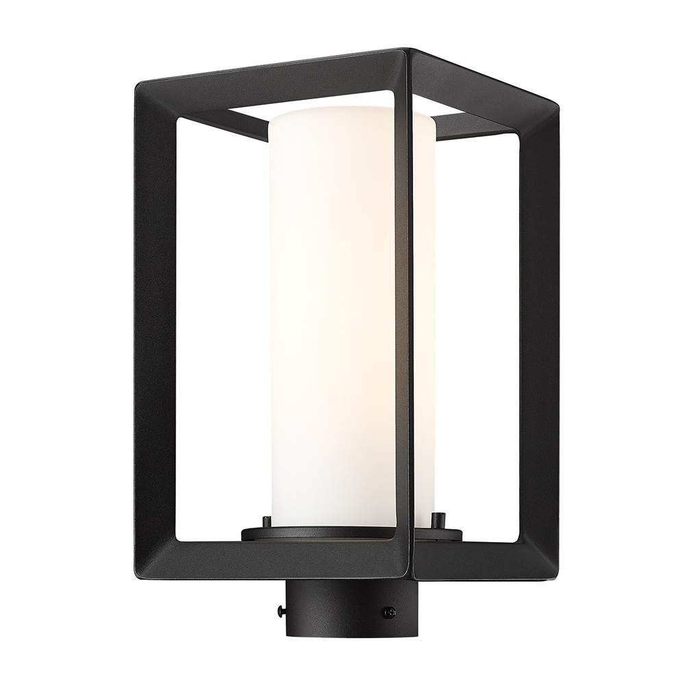 Golden Lighting Smyth NB Post Mount - Outdoor in Natural Black with Opal Glass Shade