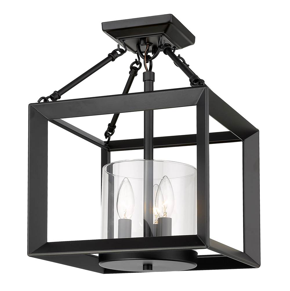 Golden Lighting Smyth Semi-Flush in Matte Black with Clear Glass Shades