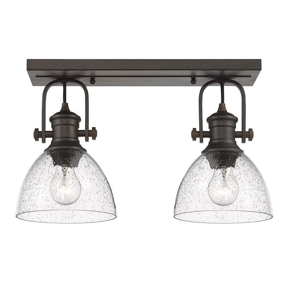 Golden Lighting Hines 2-Light Semi-Flush in Rubbed Bronze with Seeded Glass