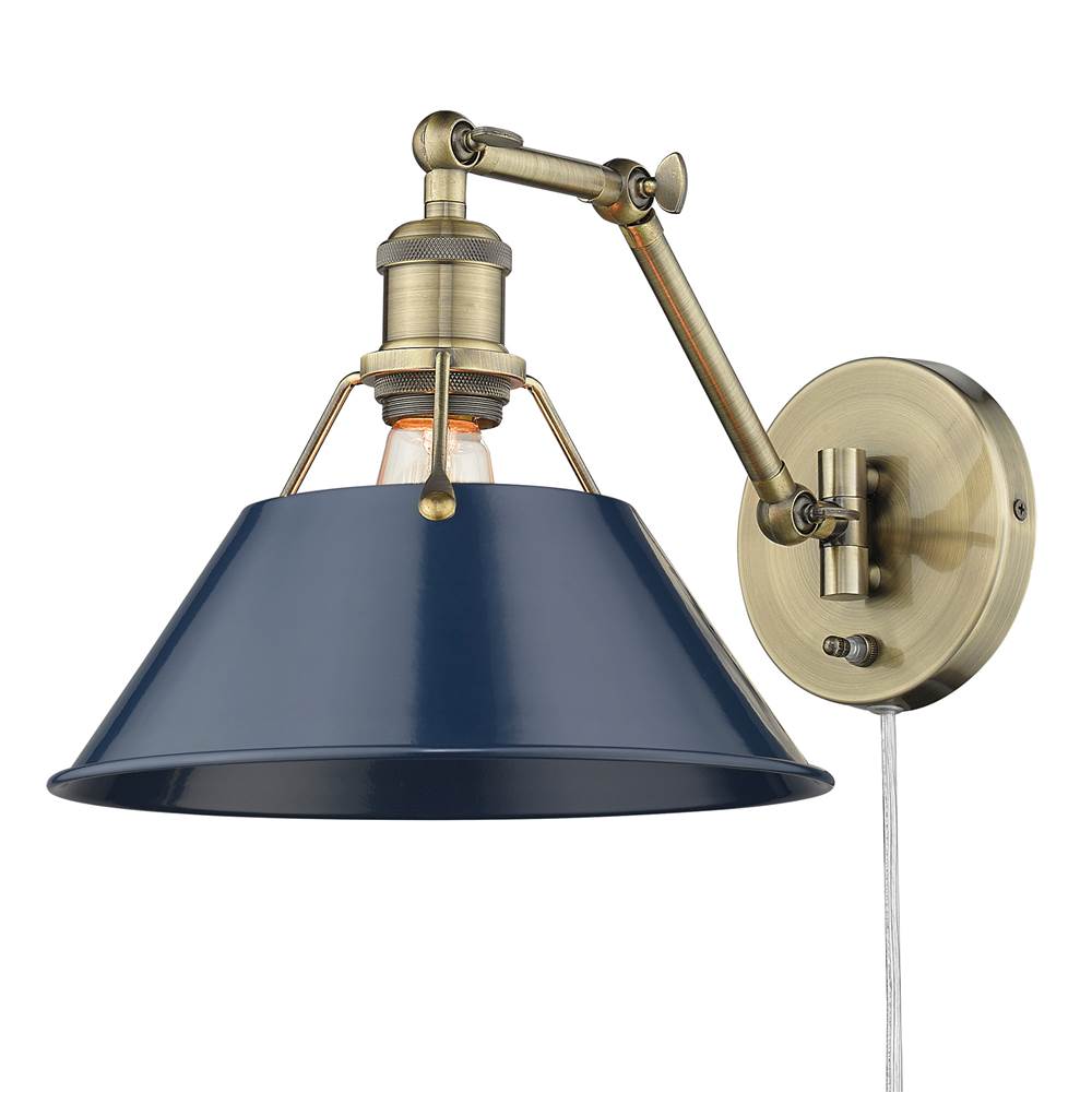 Golden Lighting Orwell AB Articulating 1 Light Wall Sconce with Matte Navy Shade