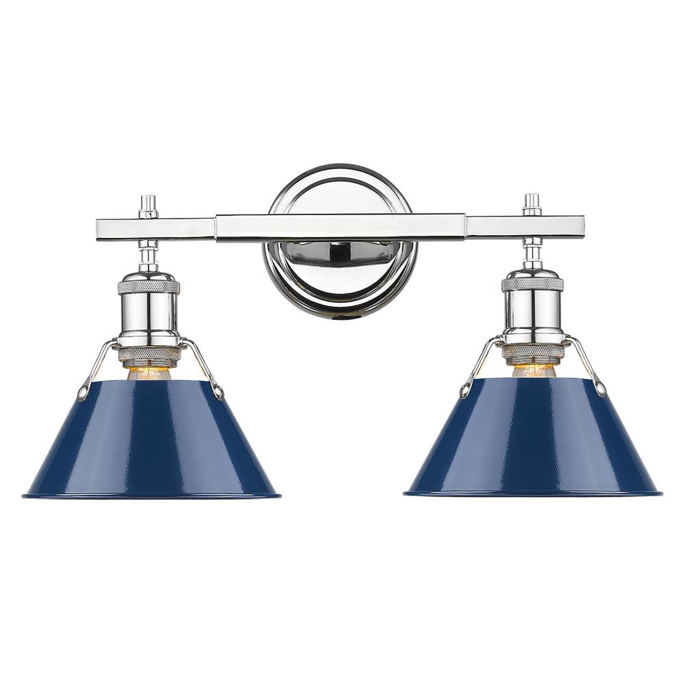 Golden Lighting Orwell CH 2 Light Bath Vanity in Chrome with Navy Blue Shade