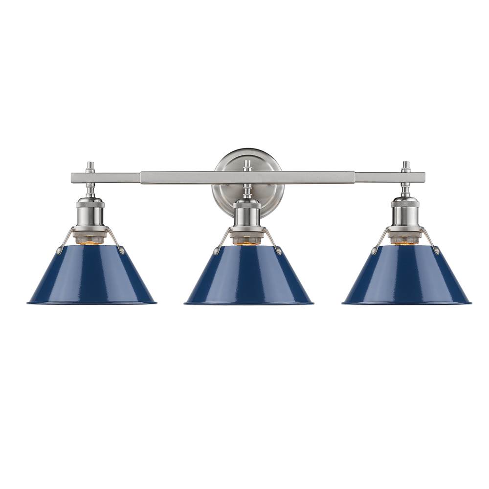 Golden Lighting Orwell PW 3 Light Bath Vanity in Pewter with Navy Blue Shades